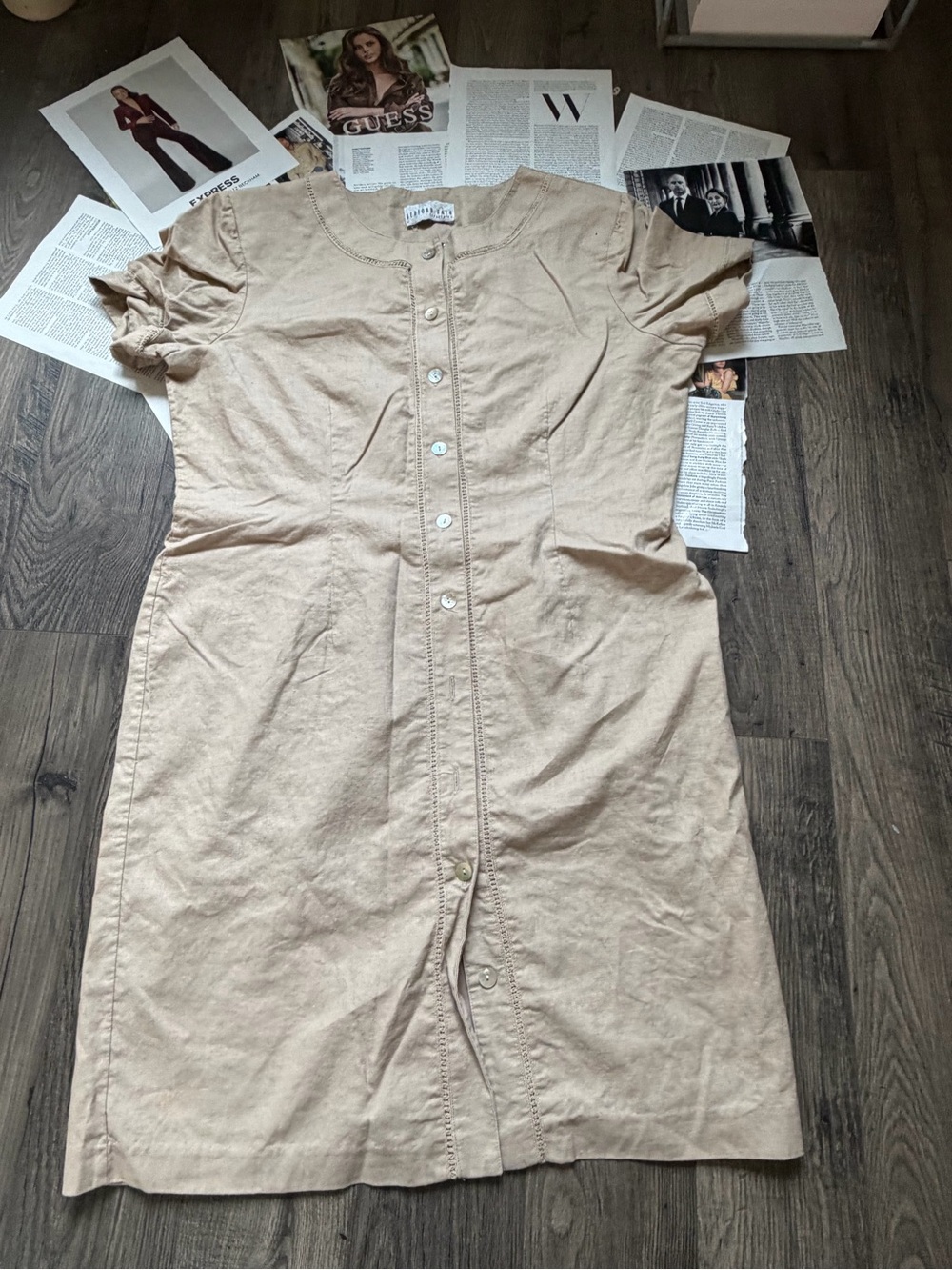 Casual Button-Front Midi Dress in Light Tan